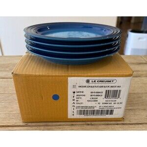 Le Creuset Stoneware Vancouver Salad Plates Set of 4 Azure Blue NEW